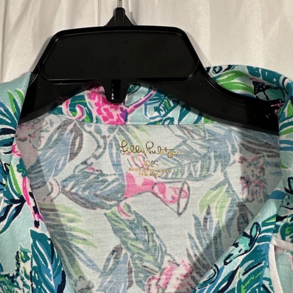 NEW Lilly Pulitzer [ XXS ] PJ Knit Button-Up Top Blue Barking Up‎ Palm Tree - Picture 7 of 14